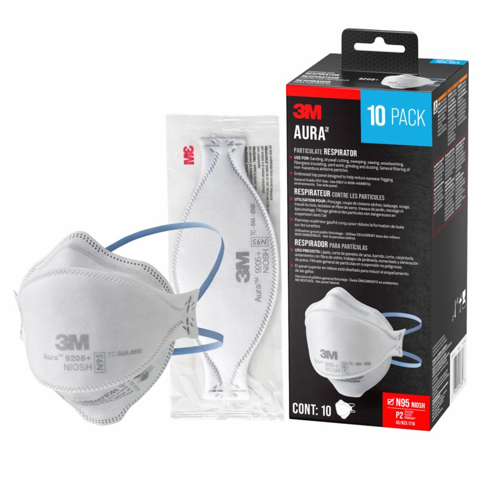 3M Aura 9205+ N95 respirator and retail package